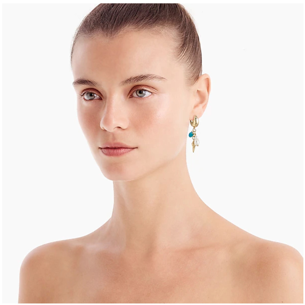 NWT J. Crew Gold/Pearl/Shell Beachcomber Mismatched Earrings - Picture 3 of 8